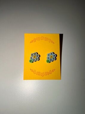 Blue Floral Stud Earrings